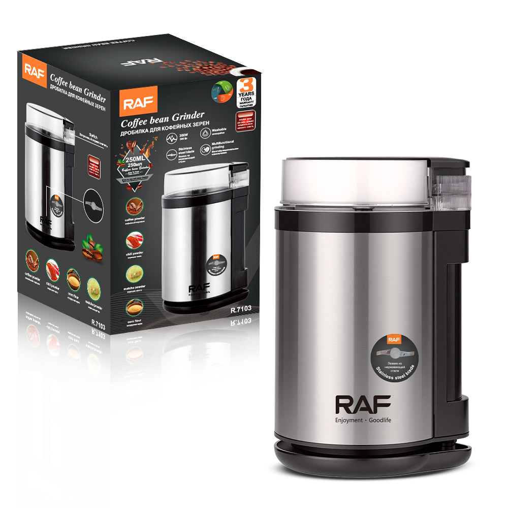 RAF R.7103 - Coffee Grinder, 300W Power, Stainless Steel Blades, Silver Color